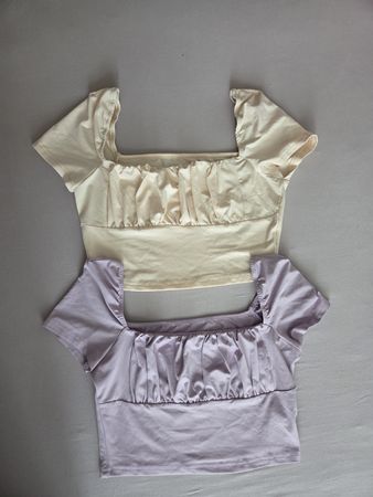 2 Tops kurz Lila Beige kurzarm Grösse S