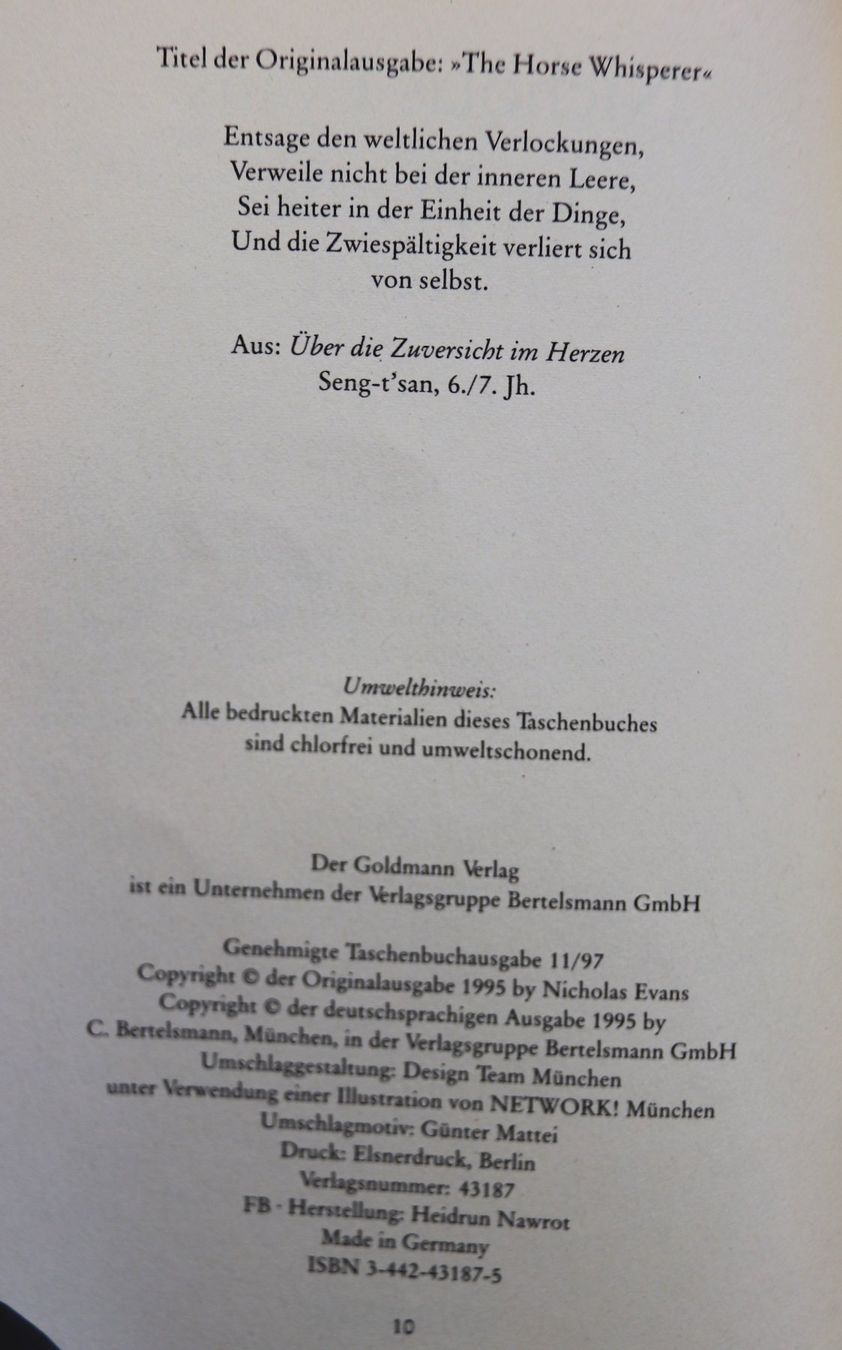 Bücher: Der Pferdeflüsterer von Nicholas Evans – Gebraucht aus Glattfelden von Vrenely 7