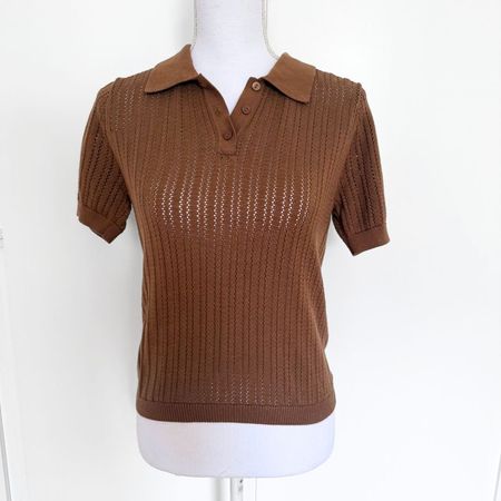 MANGO Pull Marron Manches Courtes 100% Coton - Taille S