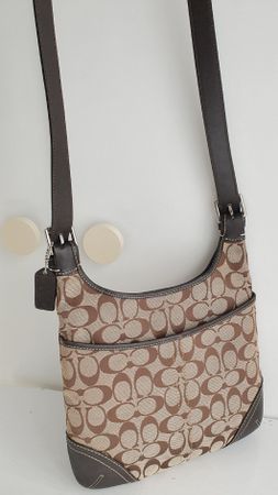 Coach Crossbody Tasche Canvas Leder Braun-Dunkelgrau