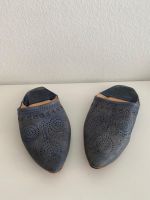 Blaue Lederschlappen, Sommerschuhe, Grösse 38