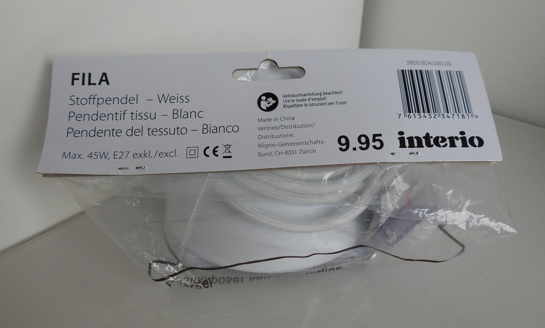 Interio Lampade: Stoffpendel E27, weiss - NEU – Nuovo e nell'imballaggio originale da Zürich venduto da Piki7 1