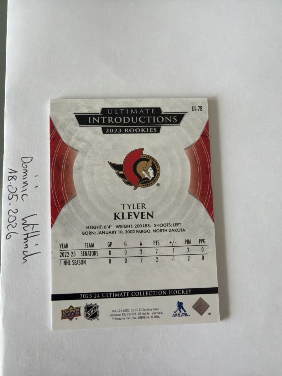 NHL Sammelbilder & Trading cards: Tyler Kleven Ultimate Introductions Rookies 14/25 Senators – Neu (gemäss Beschreibung) aus Düdingen von doems72 1