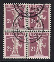 1918 Tellknabe 2 1/2Rp. 4er-Block ⊞ gestempelt ʘ ZNr. 136