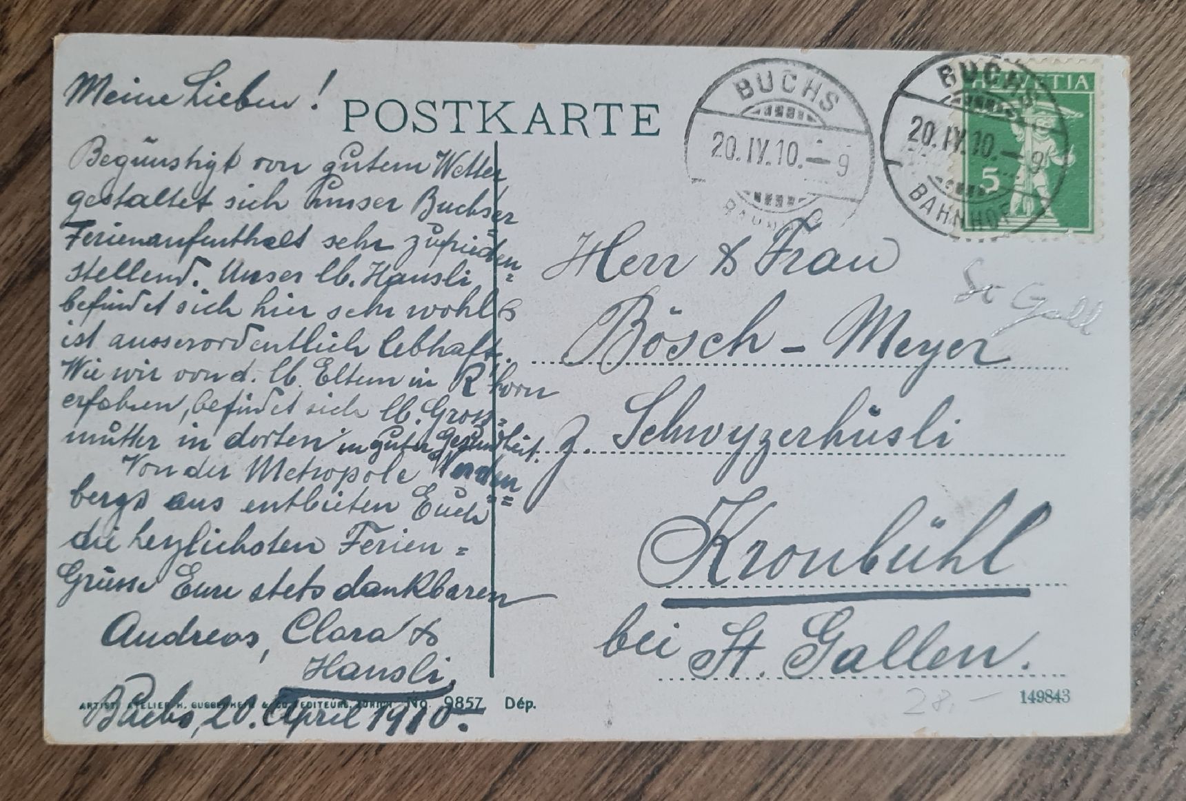 Cartoline postali: Buchs Werdenberg 1910 – Usato da Ebikon venduto da Donar50 1