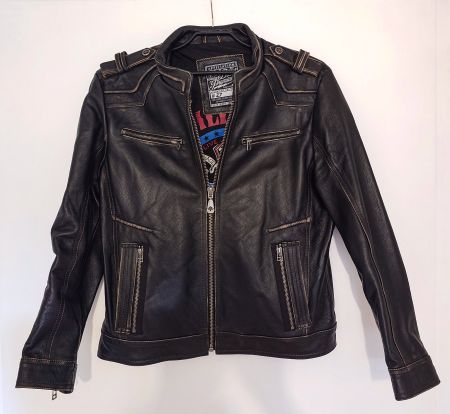 Echt Leder Biker-Jacke mit geprägtem Kreuz /Retro Grösse M