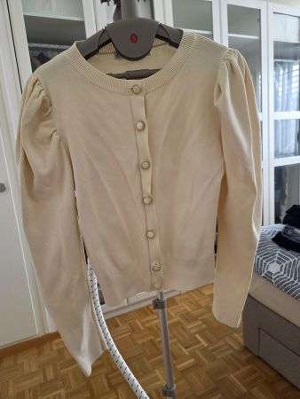 Cardigan crème à manches bouffantes, taille S - Élégant!