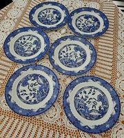 6 x VINTAGE TELLER "BLUE WILLOW" ROYAL NORFOLK