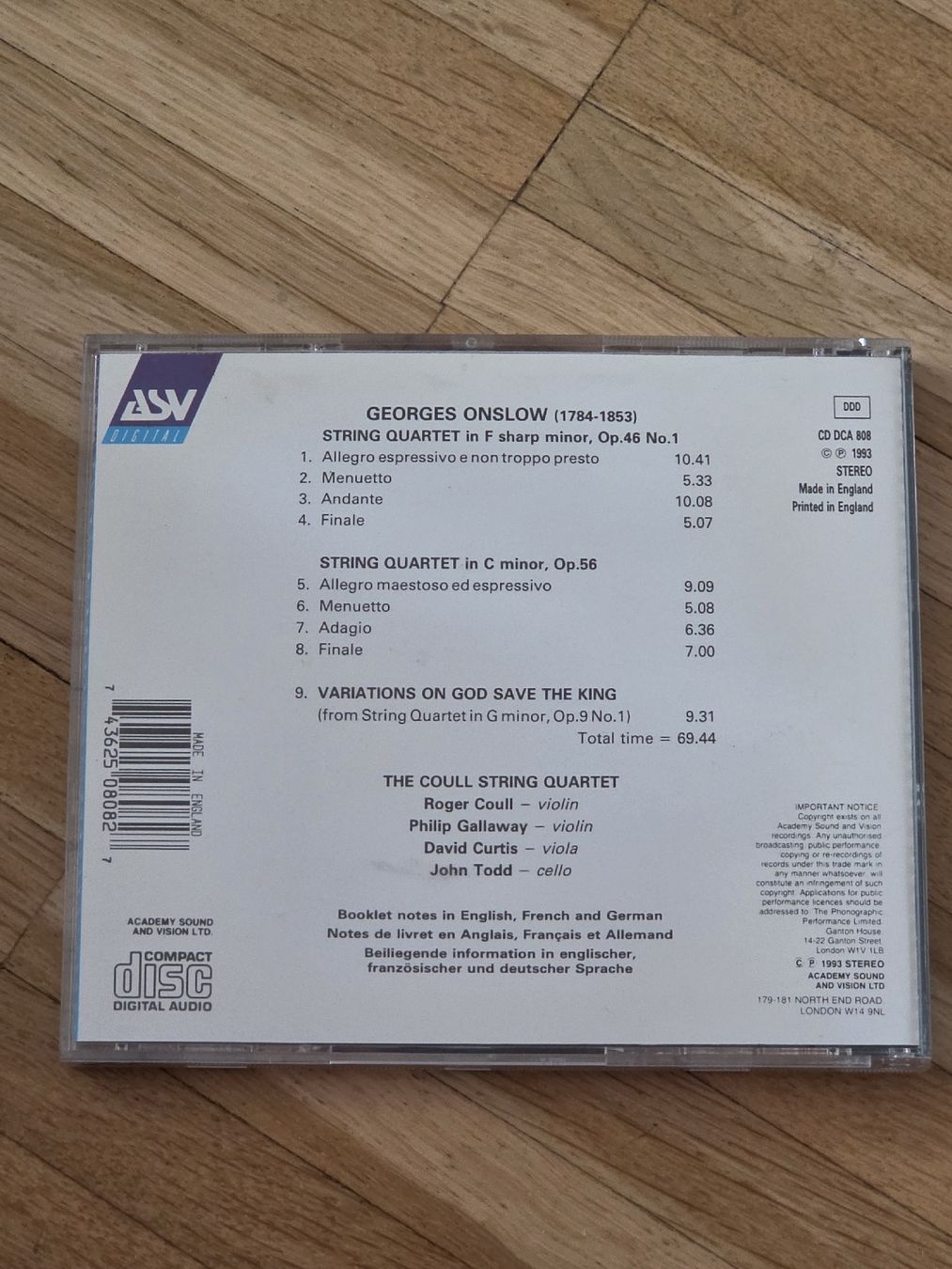 CDs: CD: Georges Onslow: String Quartets; Coull String Quartet – D'occasion à Aesch BL par immon 1