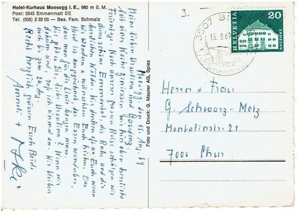 Ansichtskarten: Hotel-Kurhaus Moosegg i. E., 1969 – Gebraucht aus Flims - Dorf von Stagediver 1