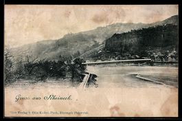 AK Rheineck /SG, Rhein mit Brücke und Häusern