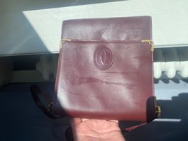 Antike Cartier Umhaengetasche Leder Rot Damen