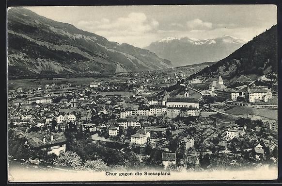Cartoline postali: Chur, Ortsansicht gegen die Scesaplana – Usato da Berlin venduto da bartko-reher