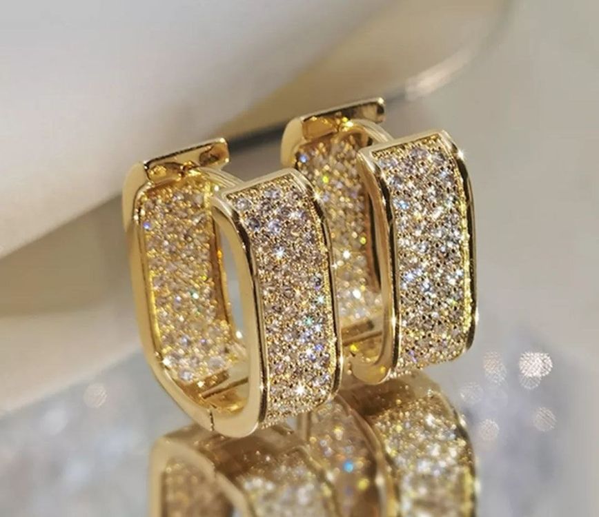 Boucles D'oreilles Barrette Nœud Diamant - Plaqué Or 18K - Tige Argent S925 - Neuf Avec étiquettes