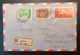 Jugoslawien, R - Flugbrief nach Luzern 1951