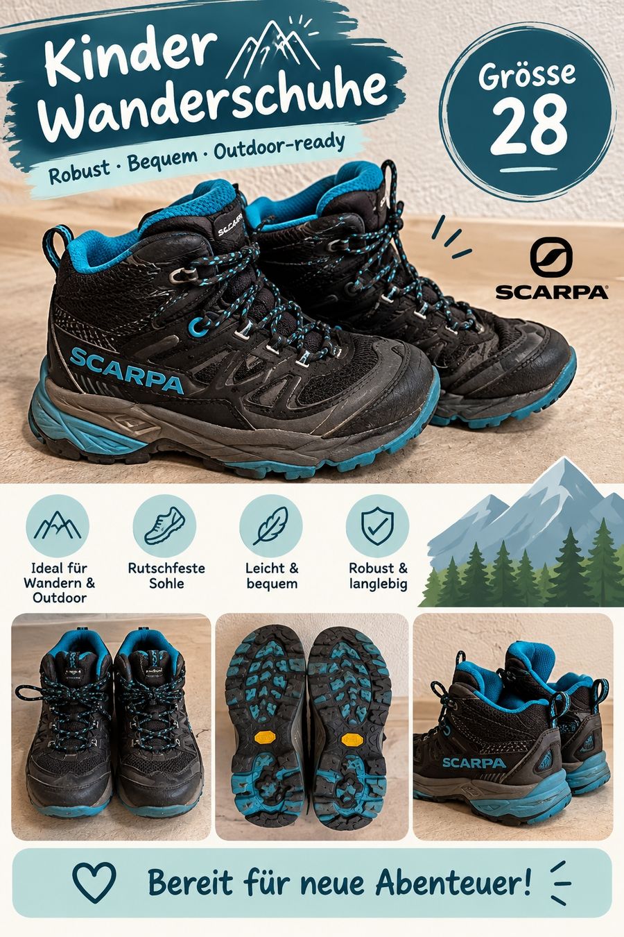 Scarpa Scarpe per ragazzi: Kinder Wanderschuhe Scarpa schwarz blau Grösse 28 – Usato da Niederglatt ZH venduto da fabim1312