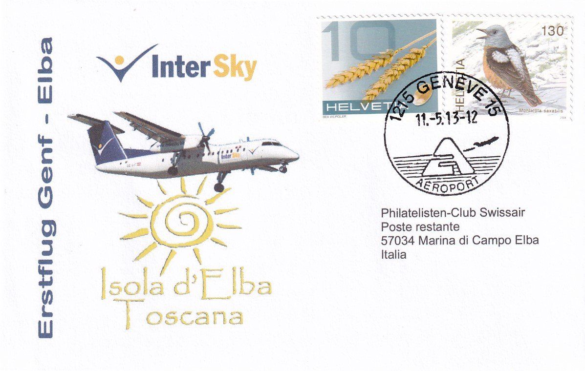 Tutti i francobolli: Erstflug InterSky Genf - Elba 2013 – Usato da Baar venduto da Asmara111
