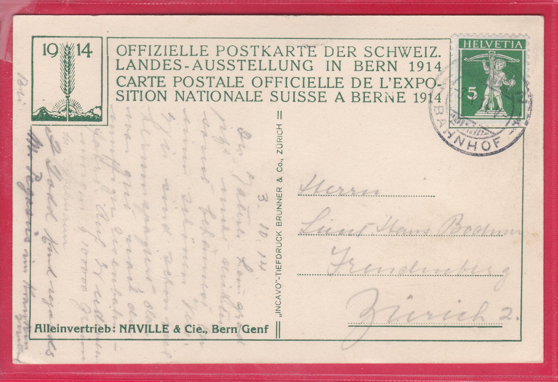 Cartoline postali: LANDI BERN 1914, DÖRFLI, EINGANG, 3.10.1914 – Usato da Oberrieden venduto da Gebirgsstelze 1