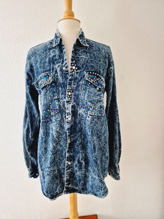 HEMD BLUSE VINTAGE M 38 JEANSHEMD EINZELSTÜCK GLITZER TOP