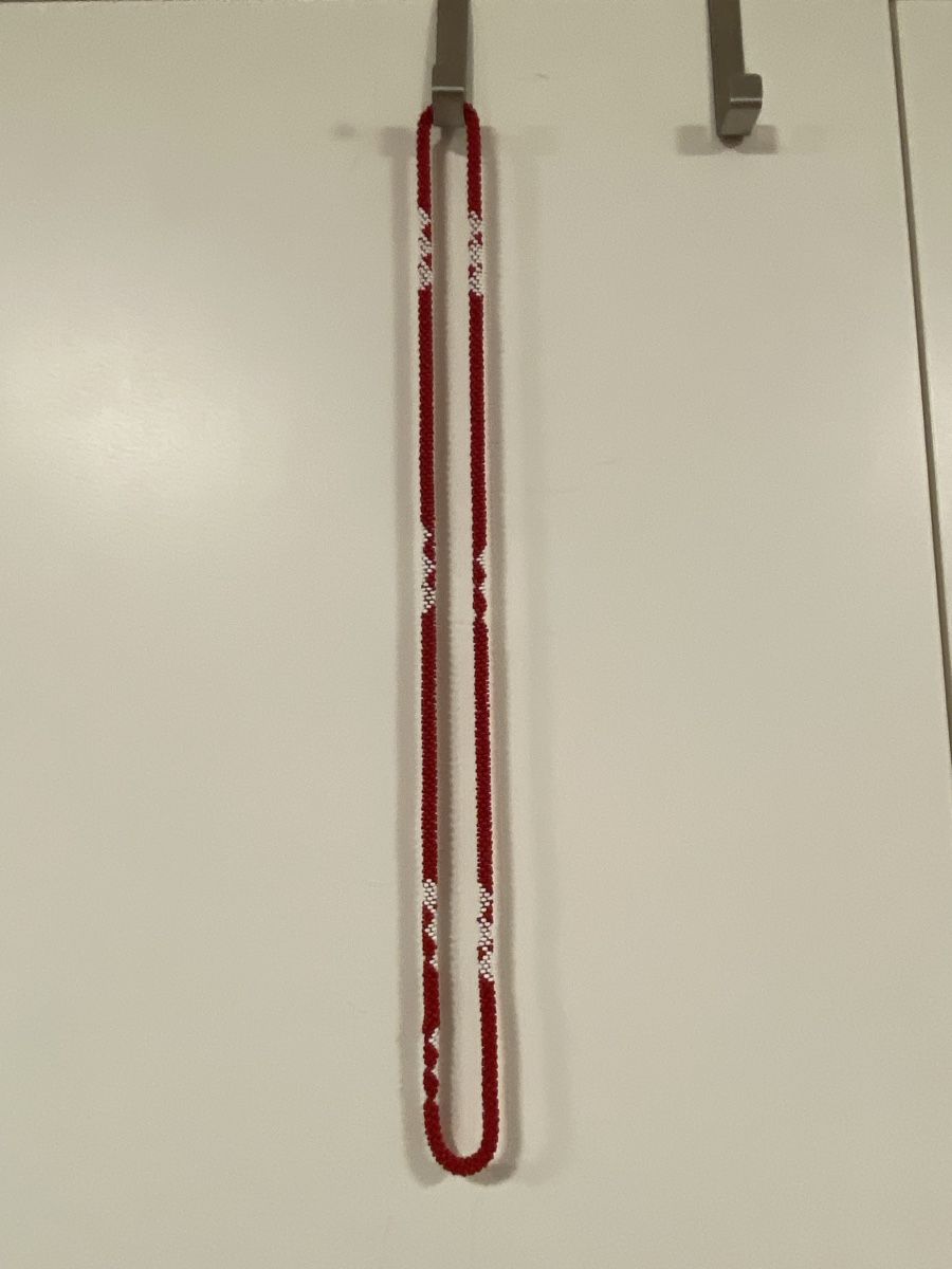 Catenine: Rote Perlen Halskette mit weissem Muster, Handmade – Nuovo (secondo la descrizione) da Flawil venduto da sonnengeist 2