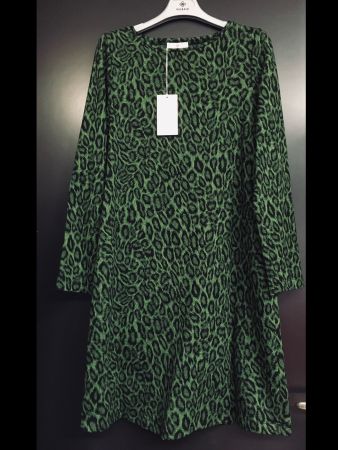 Piu & Piu Langarm Kleid BW Mix Jersey Leo grün schwarz Gr 38
