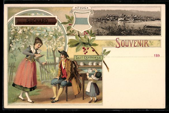 Cartoline postali: Litho Zug, Ortspanorama, Suchard Chocola – Usato da Berlin venduto da bartko-reher