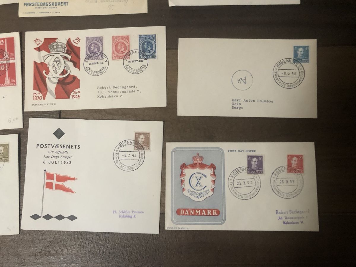 Tutti i francobolli: 13 rare FDC DENMARK 1938-1947 – Usato da Lufingen venduto da Rac0 6