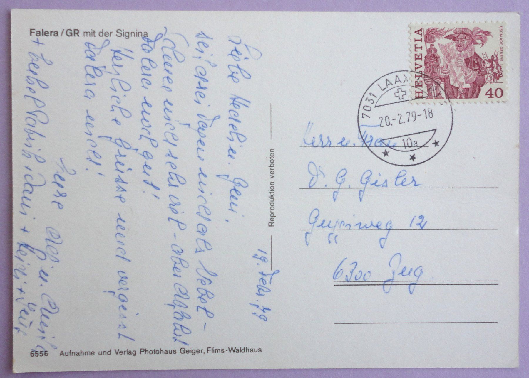 Cartoline postali: Falera mit der Signina – Usato da Fétigny venduto da Billy2miny 1