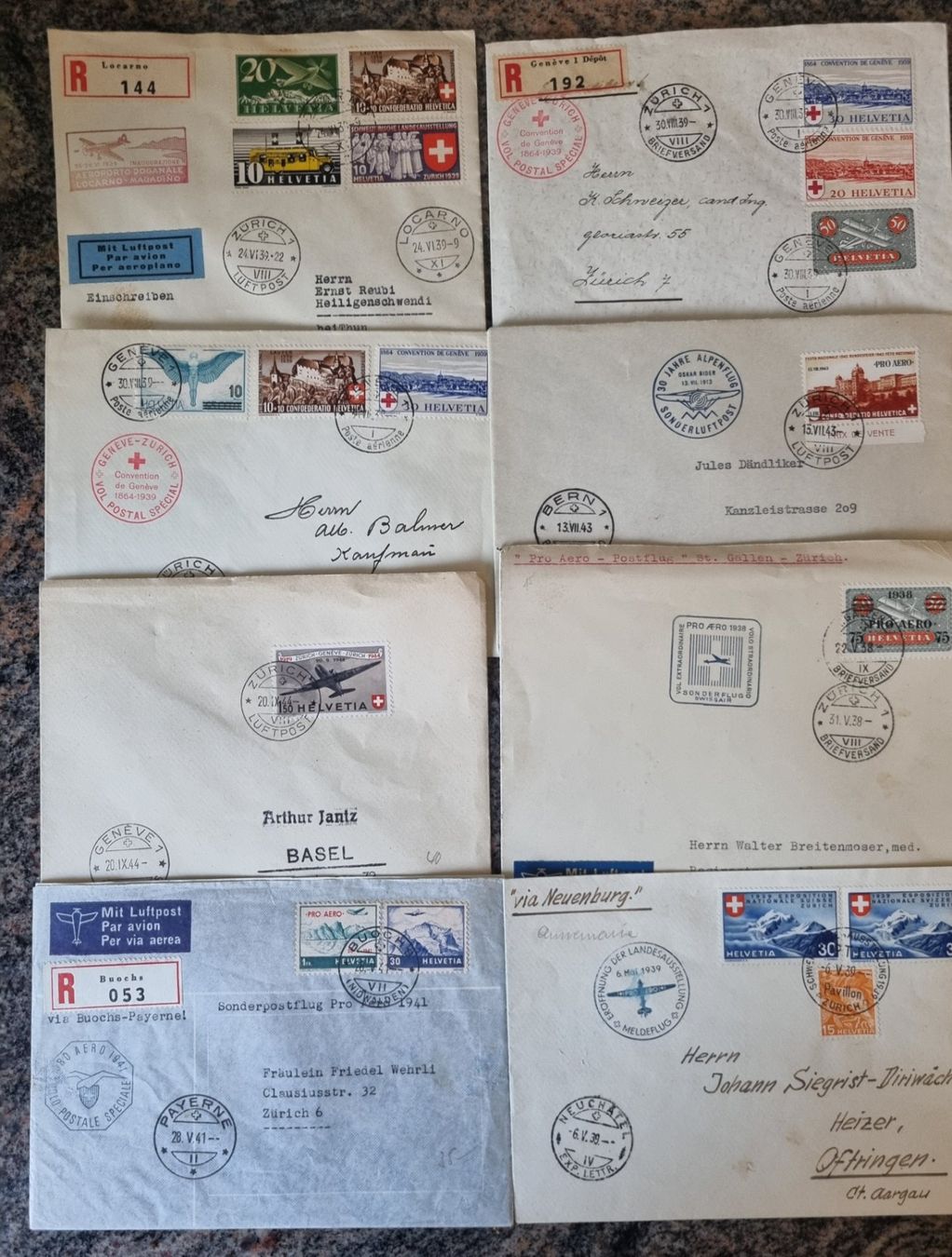 Tutti i francobolli: Lot mit 8 CH Flugpost Briefe – Usato da Gümligen venduto da Geniusbuy