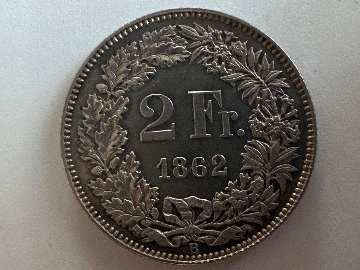 Alle Münzen: 2Fr 1862 – Gebraucht aus Erlach von gubbe1 1