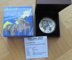 Bull and Bear Blue Line Münze Panda 2015, gilded, Color 1 oz