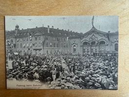 Antike Postkarte, Bern, Festzug beim Bahnhof, 1906
