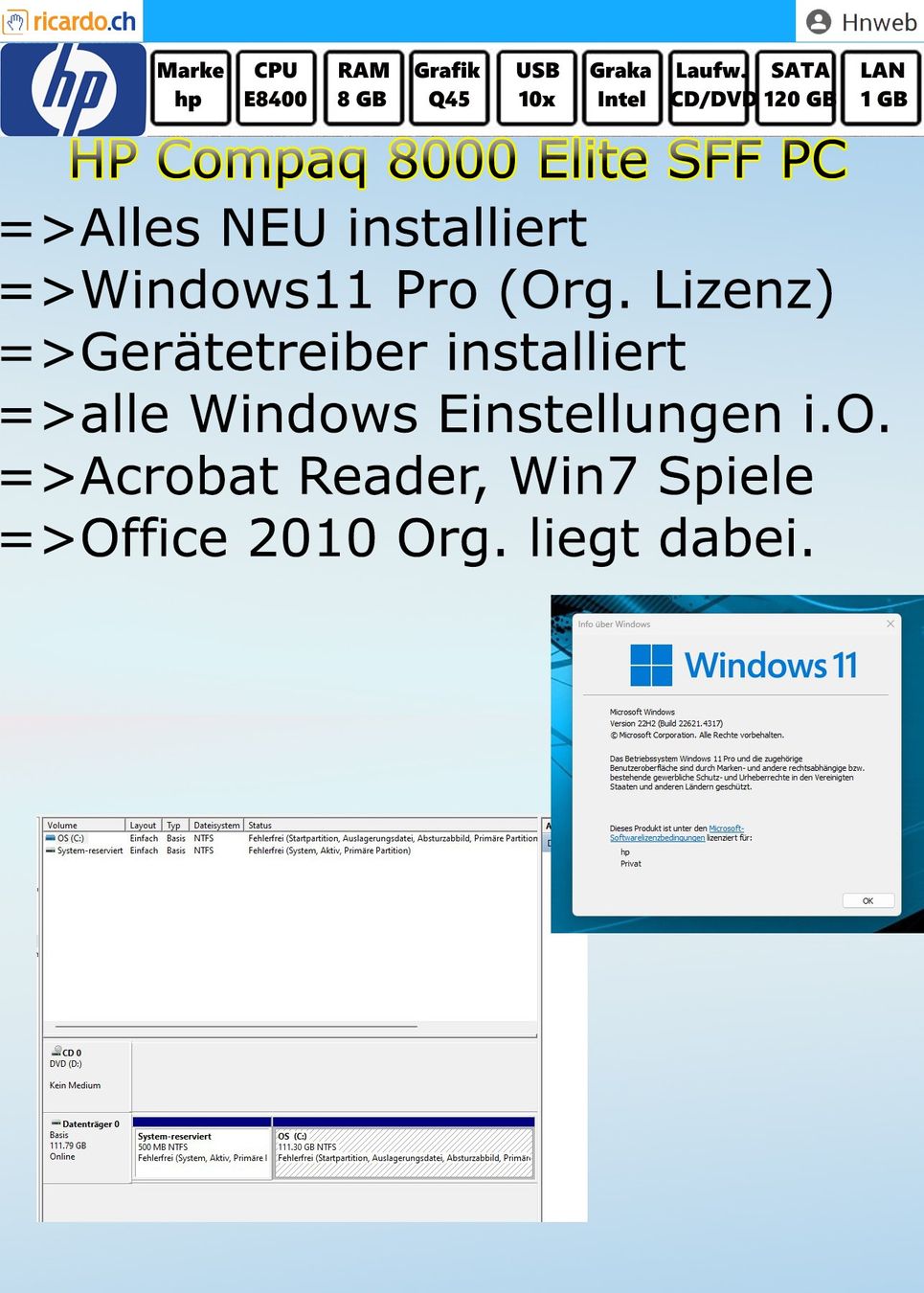 Hewlett Packard PCs: PC HP Compaq 8000 Elite SFF PC – D'occasion à Kaisten par Hnweb 7
