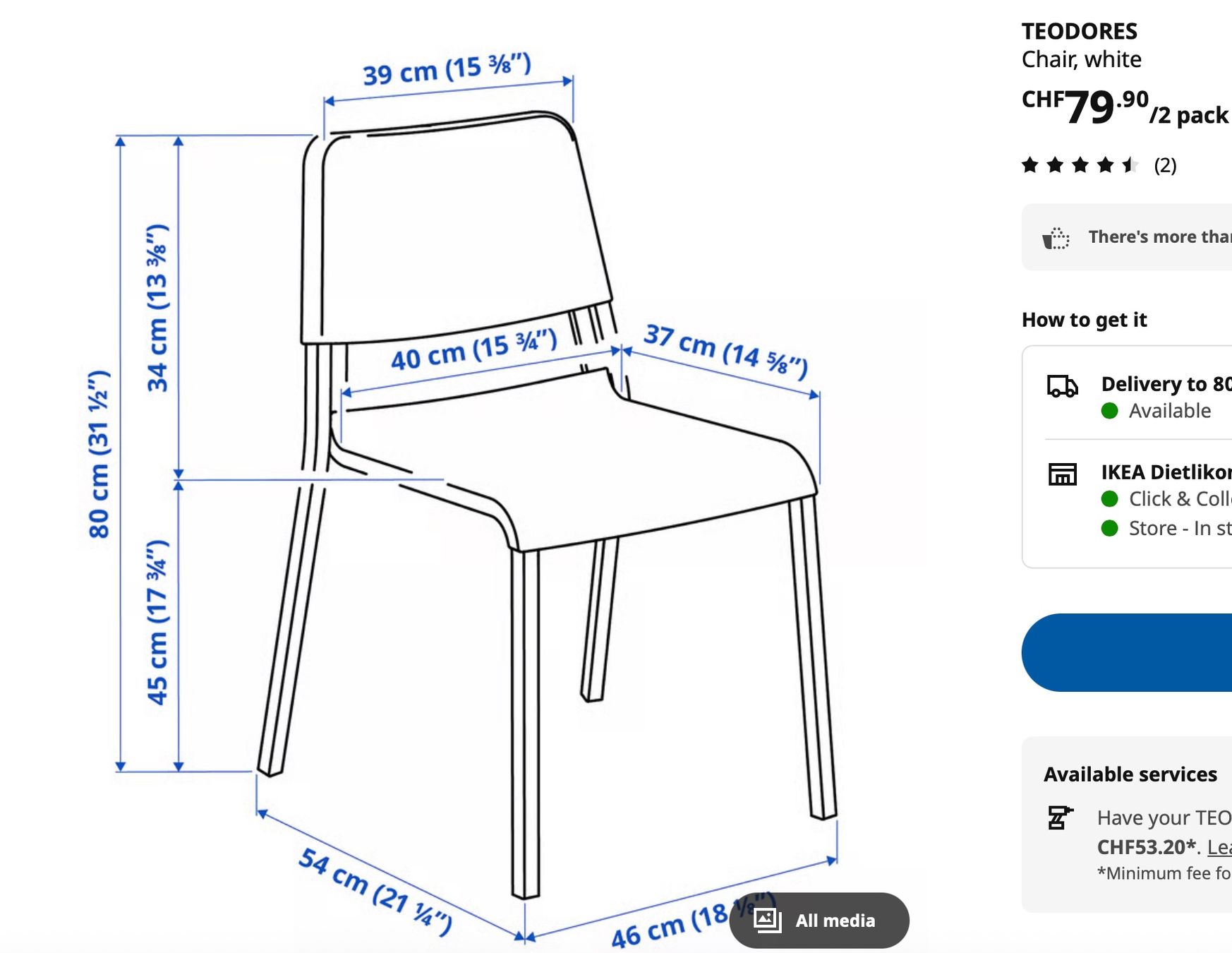 Ikea Chaises: 4 Chairs Theodores Ikea – D'occasion à Zürich par fed_6snx 4