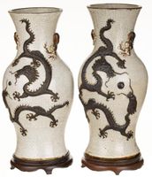 Pair of large ancient porcelain vases dragons China 1850'