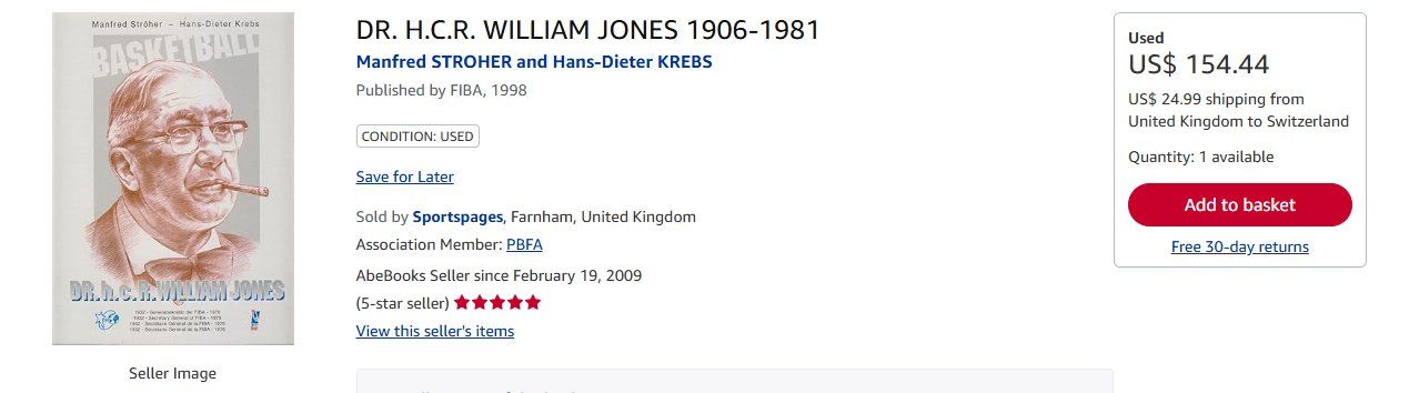 Libri: BASKETBALL -  WILLIAM JONES 1906 -1981 - Top Rare – Usato da Pambio Noranco venduto da Pol69 2