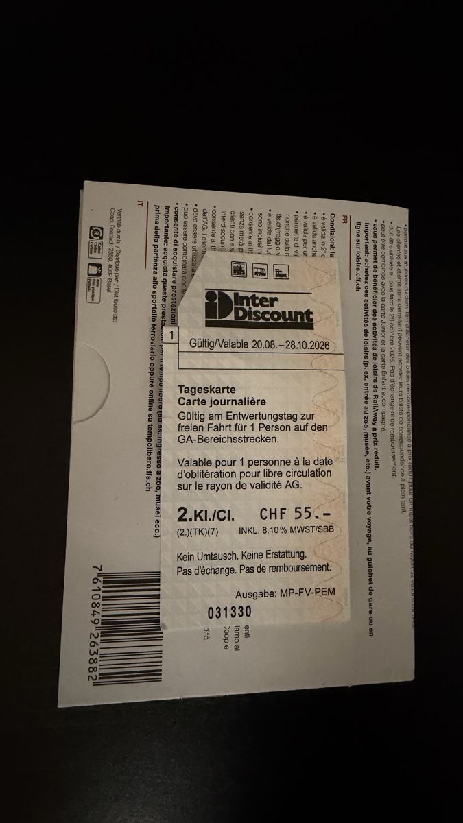 Billets: Tageskarte  – Neuf avec emballage d'origine à Urdorf par jus1991