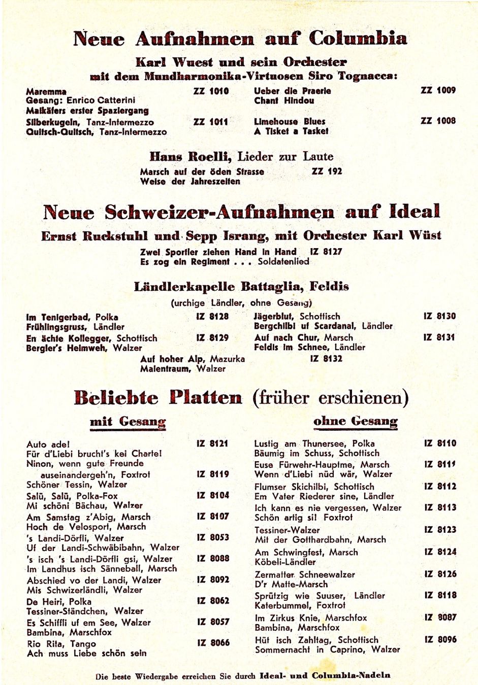 Dischi in vinile: Schöne LANDI Schellackplatte mit Original Textblatt – Usato da Hemishofen venduto da Phonomandy 4