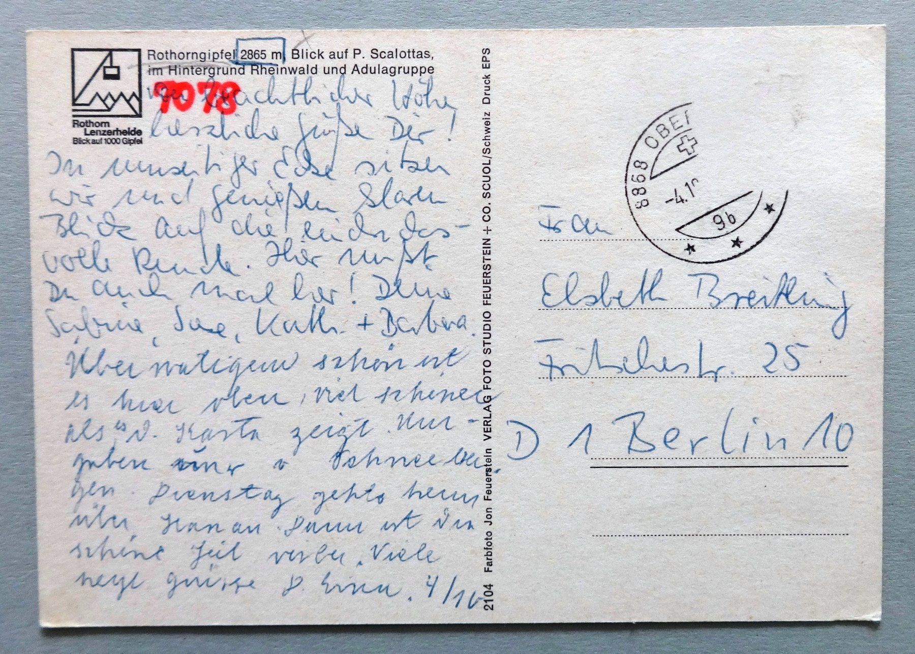 Cartoline postali: Rothorn Lenzerheide, Rothorngipfel 2865 m – Difettoso da Fétigny venduto da Billy2miny 1
