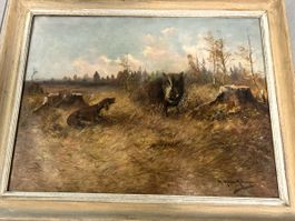 Antikes Ölgemälde Wildschwein Keiler M. Müller-Gera 