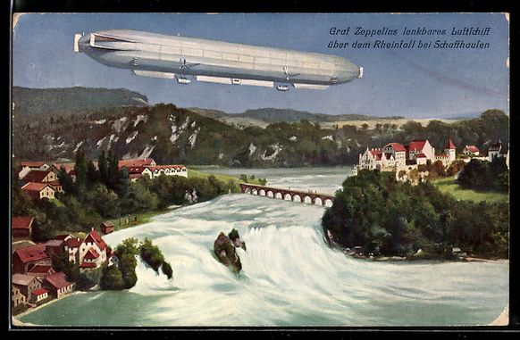 Ansichtskarten: Schaffhausen, Zeppelin über dem Rheinfa – Gebraucht aus Berlin von bartko-reher