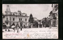 Rüti, Ortspartie mit Gebäuden und Pass