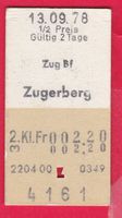 KARTON BILLETT, ZUG - ZUGERBERG, 2.KLASSE, EINFACH, HALBTAX