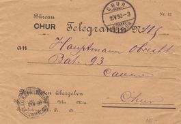 1899 Ortstelegramm von Chur mit Telegraphenstempel