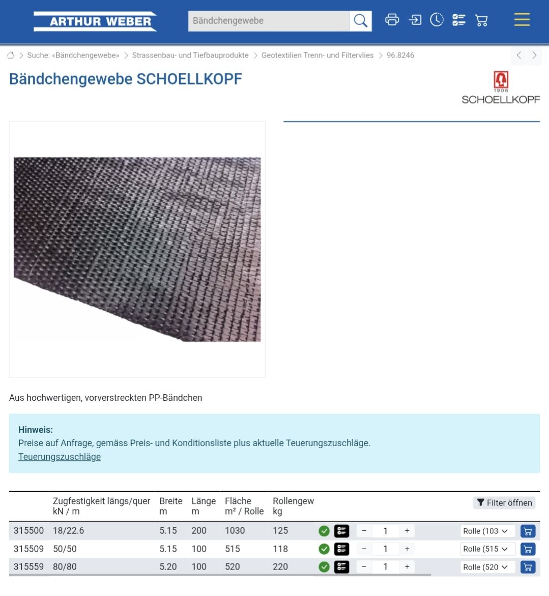 Grilles & Grillages: Schoellkopf Bändchengewebe - Geotextil – Neuf (Voir description) à Niederurnen par ueli1
