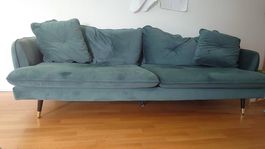 Retro 3er  Sofa in Petrol Samt