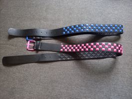2x Punkgürtel Cyber schwarz Blue und Pink