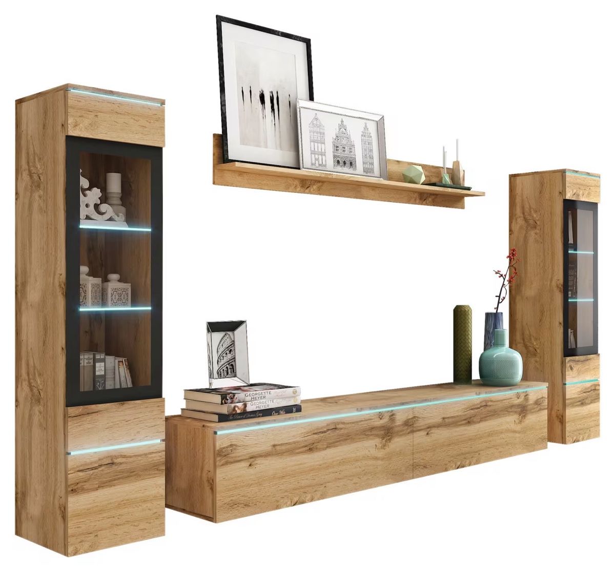 Cassettiere: Moderne Wohnwand in Eiche Optik mit LED Beleuchtung – Nuovo e nell'imballaggio originale da Busswil TG venduto da syl_85pl