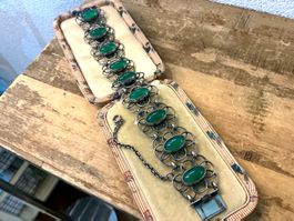VINTAGE ARMBAND STERLING 925, JADE,HANDARBEIT, 50-ER, 41,3 G