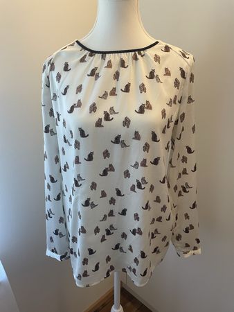 Damen Bluse Esprit weiss mit Katzenmuster Grösse M